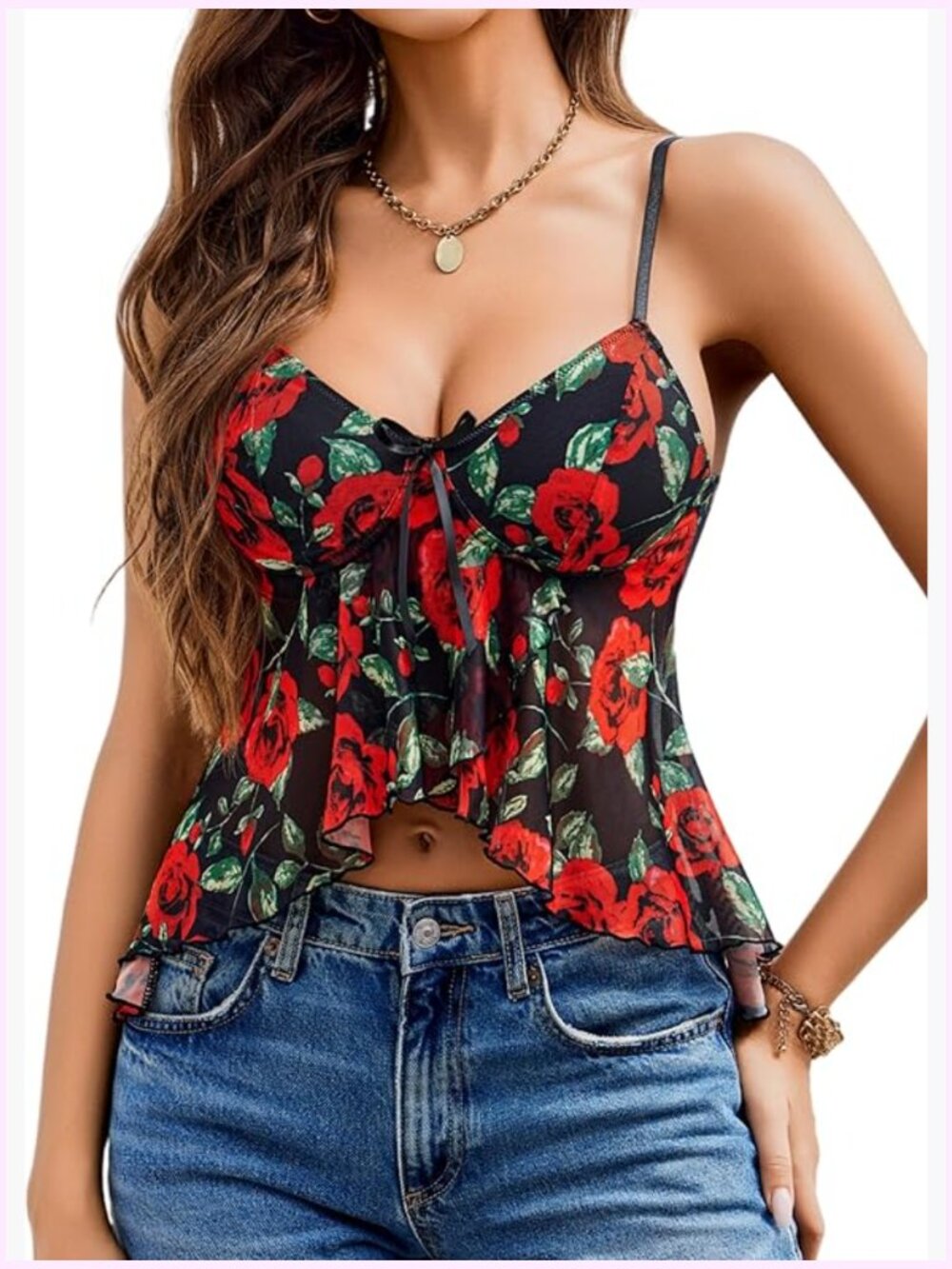 Sheer Flowy Cami Top V-Neck Sleeveless Adjustable Strap